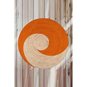 Karnaval Turuncu Spiral Desenli Natural Modern Baskılı Jüt Örme Halı Hasır Kilim 80x80 cm