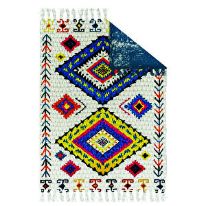 Otantik Vintage Desenli Çift Taraflı Yıkanabilir Saçaklı Uşak Dokuma Kilim Babil-8026 150x230 cm