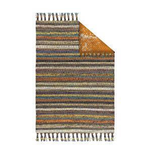 Karnaval Home Babil Seri 012 Sarı Turuncu Turkuaz Çizgili  Kara Tezgah Çift Taraflı Kilim