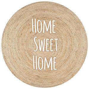 Karnaval Bolero Örgü 14 Home Sweet Home Sloganlı Jüt Örme Halı Hasır Kilim 150x150 cm