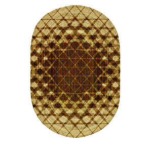Kahve Karolar Desenli Oval Örme Dekoratif Jüt Kilim Hasır Halı Jut-4037