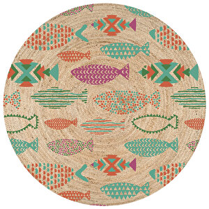 Karnaval Bolero Örgü 15 Renkli Balıklar Jüt Örme Halı Hasır Kilim 80x80 cm