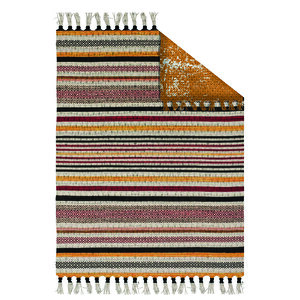 Otantik Vintage Desenli Çift Taraflı Yıkanabilir Saçaklı Uşak Dokuma Kilim Babil-8020 150x230 cm