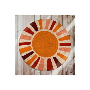 Karnaval Bolero Örgü Simgesel Güneş Baskılı Yuvarlak Modern Jüt Halat Halı Hasır Kilim 150x150 cm