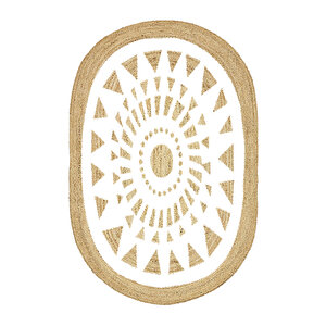 Karnaval Bolero Örgü 33 Beyaz Mandala Oval Jüt Örme Hasır Kilim 150x230 cm