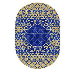 Mavi Karolar Desenli Oval Örme Dekoratif Jüt Kilim Hasır Halı Jut-4038 80x150 cm