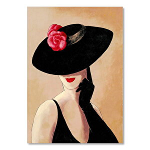 Kırmızı Gül Şekilli Şapkalı Kadın Görseli 50x70 cm