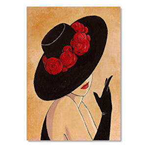 Kırmızı Güllü Şapkalı Kadın Görseli 25x35 cm