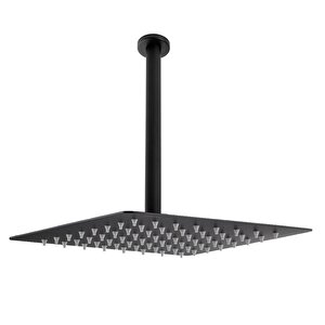 Ankastre Duş Başlığı Borulu Kare Slim Metal 40x40 Cm Tavandan Siyah
