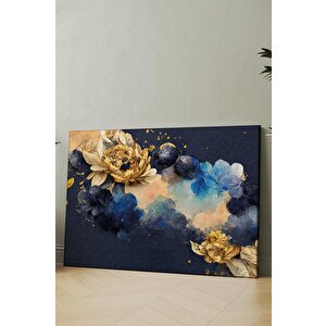 3'lü Set Blue & Gold Kanvas Tablo 40x60 cm