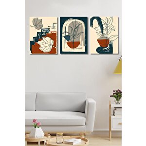 3'lü Set Line Art Last Leaves Kanvas Tablo 40x60 cm