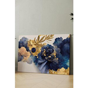 3'lü Set Blue & Gold Kanvas Tablo 30x40 cm