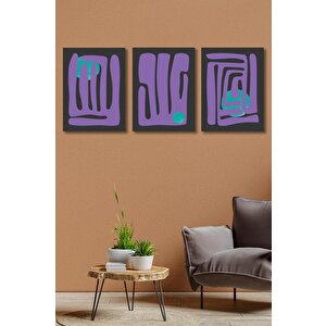 3'lü Set Minimal Purple Art Kanvas Tablo 30x40 cm