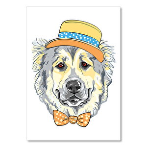 Şapkalı Papyonlu Köpek Görseli 50x70 cm