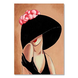 Pembe Çiçekli Şapkalı Kadın Görseli 50x70 cm
