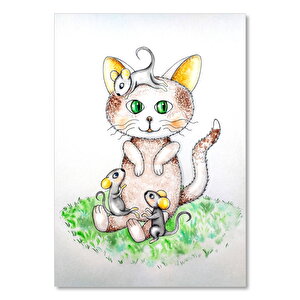 Üç Fareli Kedi Görseli 25x35 cm