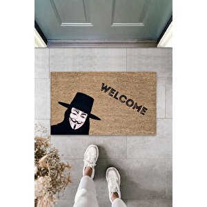 Modern Dijital Baskı Kahverengi  V For Vendetta Paspas- 45x70 Cm Kapı Önü Paspası