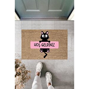 Modern Baskı - Kedi Hoşgeldin - Karşılama Kapı Önü Paspası