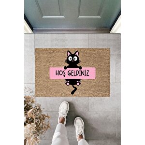 Modern Baskı - Kedi Hoşgeldin - Karşılama Kapı Önü Paspası