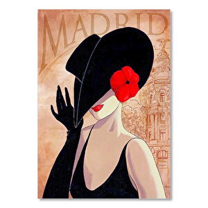 Madrid Zeminde Şapkalı Kadın Görseli 25x35 cm