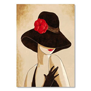 Kırmızı Gelincik Çiçekli Şapkalı Kadın Görseli