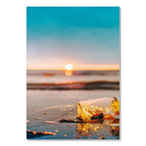 Gün Batımı Deniz Kumsalda Şişe Cam Görseli 50x70 cm