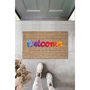 Dijital Baskı Kahverengi Karışık Renkli Welcome Dekoratif Kapı Paspası Ps1327