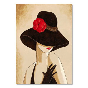Kırmızı Gelincik Çiçekli Şapkalı Kadın Görseli 25x35 cm