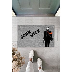 Modern Dijital Baskı -gri John Wick Karşılamalı - 70x45 Cm - Kapı Önü Paspası