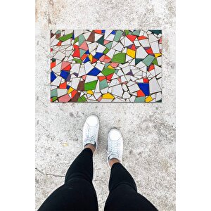 Dijital Baskı Beyaz İç Ve Dış Mekan Kırık Mozaik Desen Kapı Önü Paspası