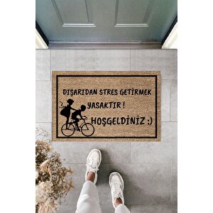 Modern Baskı Bisikletli Stres Getirmek Yasak Kapı Önü Paspası 70x45cm