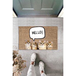 Modern Dijital Baskı Hello Kedi Temalı Kapı Önü Paspası