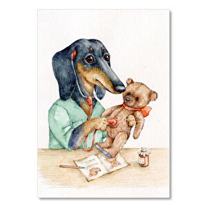 Sevimli Köpek Oyuncak Ayısının Kalbini Dinliyor 35x50 cm