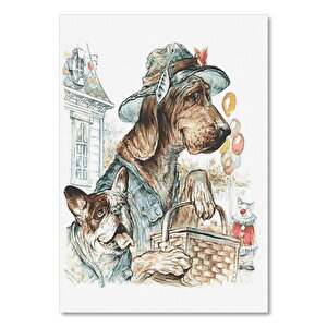 Şapkalı Ve Kıyafetli Köpekler Pikniğe Gidiyor 35x50 cm