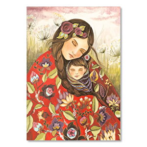 Desenli Çiçekli Elbisesiyle Kadın Ve Çocuğu 25x35 cm