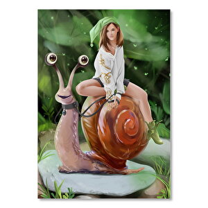 Salyangoz Ve Dizginleri Elinde Kız İllüstrasyon 50x70 cm