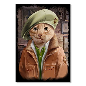Pilot Montlu Ve Komando Bereli Sarı Kedi 50x70 cm