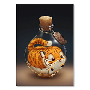 Mantar Tıpalı Şişe İçindeki Sarı Kedi 50x70 cm