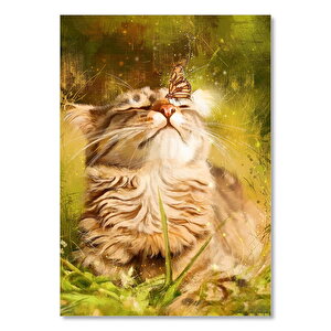 Sevimli Kedi Ve Burnundaki Kelebek 25x35 cm