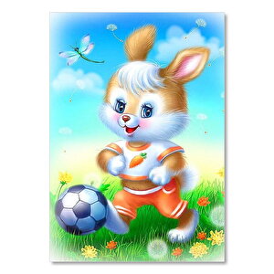 Çayırdaki Sevimli Tavşan Ve Futbol Topu 25x35 cm