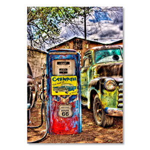 Antika Amerikan Arabası Ve Yakıt Pompası Hdr 25x35 cm