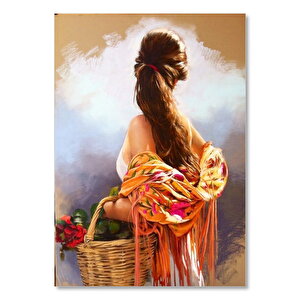 Çiçekçi Kadın Ve Kolunda Sepeti Arka Yan Profil 35x50 cm