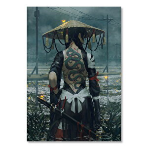 Japon Kıyafetli Dövmeli Kılıçlı Kapka Kadın 50x70 cm