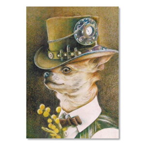 Silindir Şapkalı Ve Papyonlu Şivava Köpek 50x70 cm