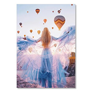 Beyaz Tül Elbiseli Kadın Ve Sıcak Hava Balonları 25x35 cm