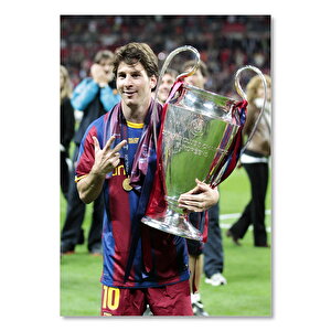 Barcelona Formalı Messi Ve Şampiyonluk Kupası 50x70 cm