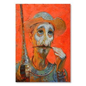 Düşünceli Don Kişot Kırmızı Arka Plan 35x50 cm