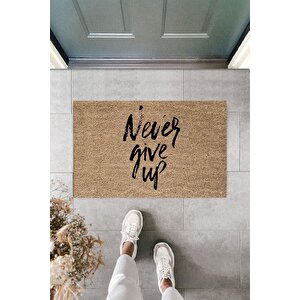 Modern Dijital Baskı - Never Give Up - Asla Pes Etme - Dekoratif Kapı Önü Paspası