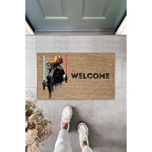 Modern Dijital Baskı - Kahverengi Star Wars, Işın Kılıcı - Kapı Önü Paspası