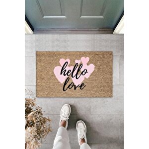 Pembe Kapı Önü Paspası Hello Love Desen Ps966